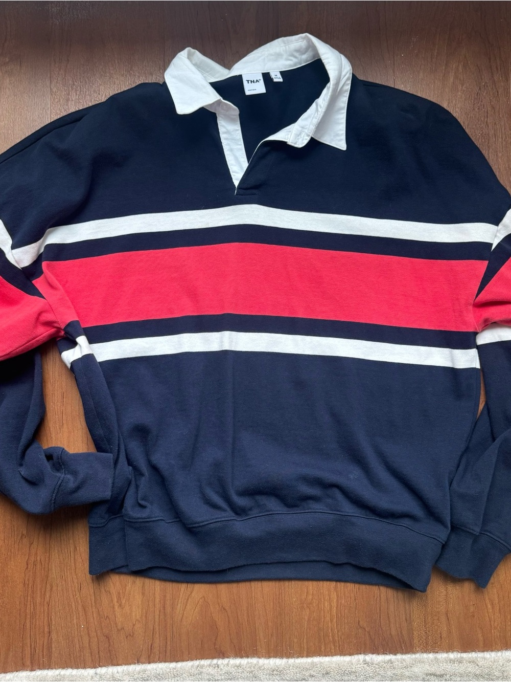 Aritzia Navy, White & Red Rugby-Style Long Sleeve Top